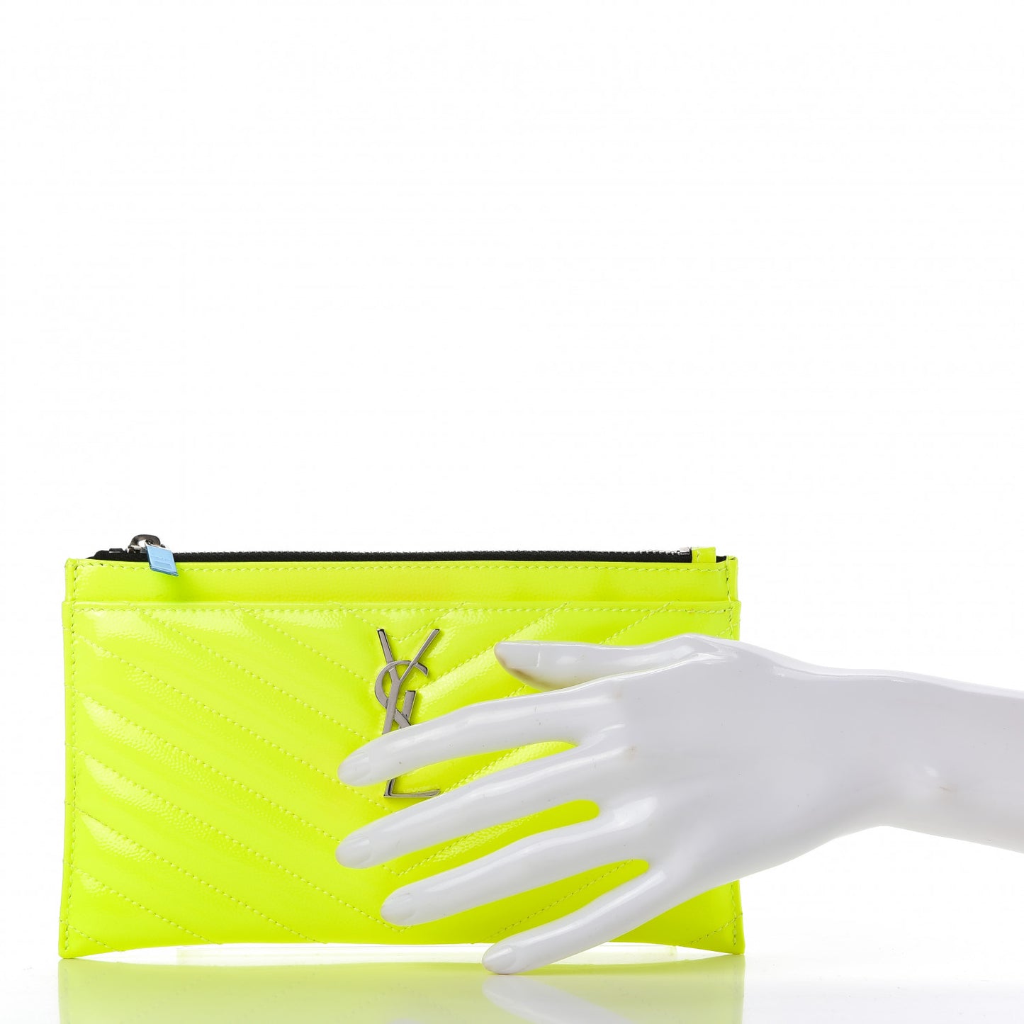 Patent Grain De Poudre Matelasse Chevron Monogram Bill Pouch Neon Yellow