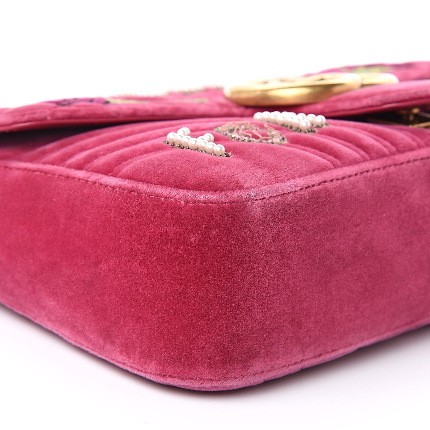 Velvet Matelasse Blind for Love Embroidered Medium GG Marmont Shoulder Bag Light Raspberry Rose Multicolor
