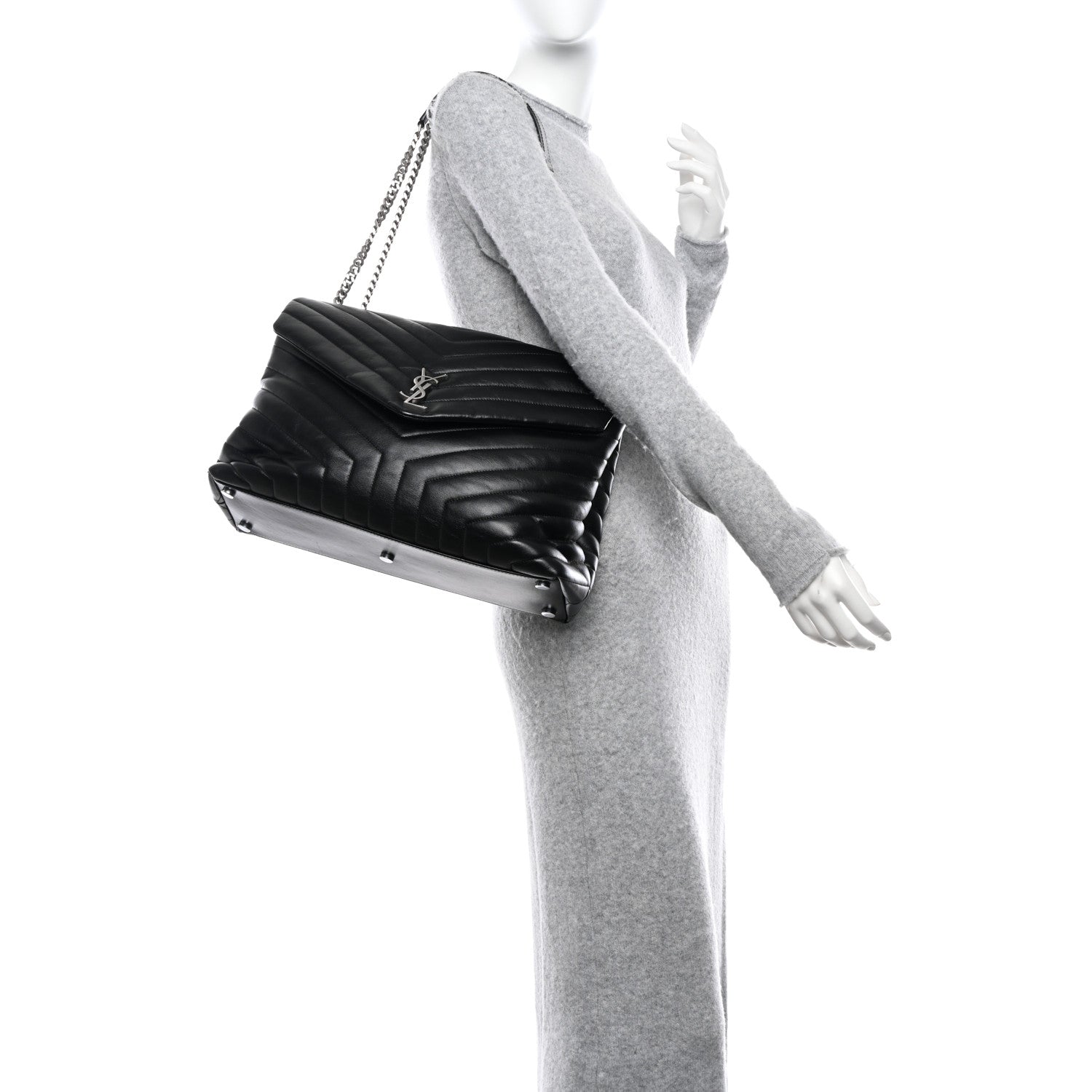 Saint Laurent Calfskin Y Quilted Monogram Large Loulou Chain Satchel Black 2 of 9