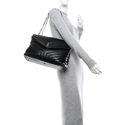 Saint Laurent Calfskin Y Quilted Monogram Large Loulou Chain Satchel Black 2 of 9