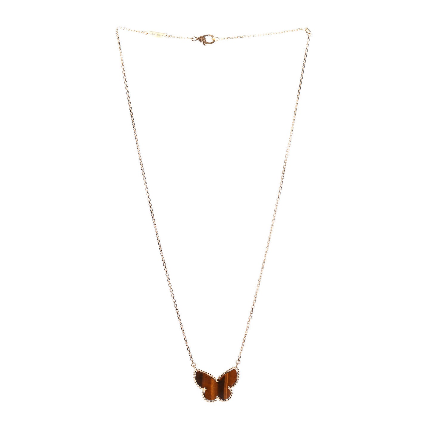 18K Yellow Gold Tiger Eye Lucky Alhambra Butterfly Pendant Necklace