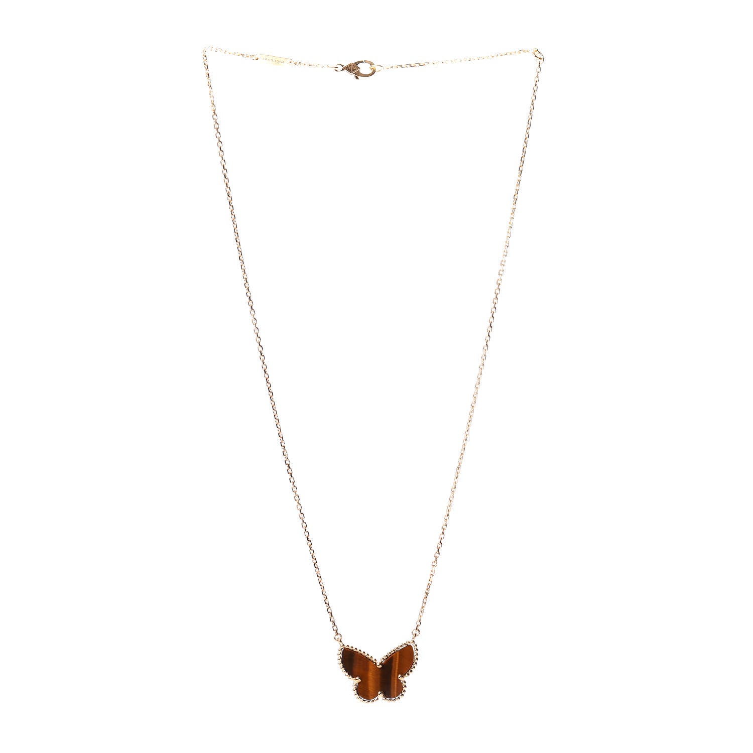Van Cleef & Arpels 18K Yellow Gold Tiger Eye Lucky Alhambra Butterfly Pendant Necklace 3 of 5