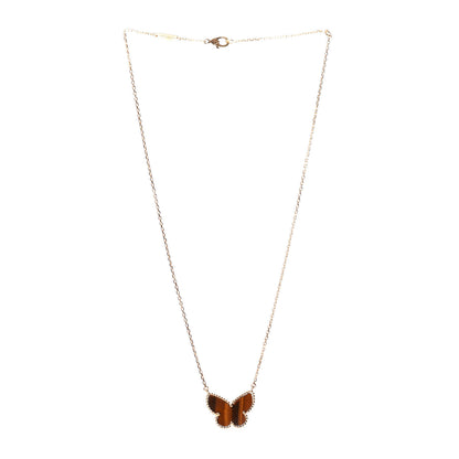 Van Cleef & Arpels 18K Yellow Gold Tiger Eye Lucky Alhambra Butterfly Pendant Necklace 3 of 5