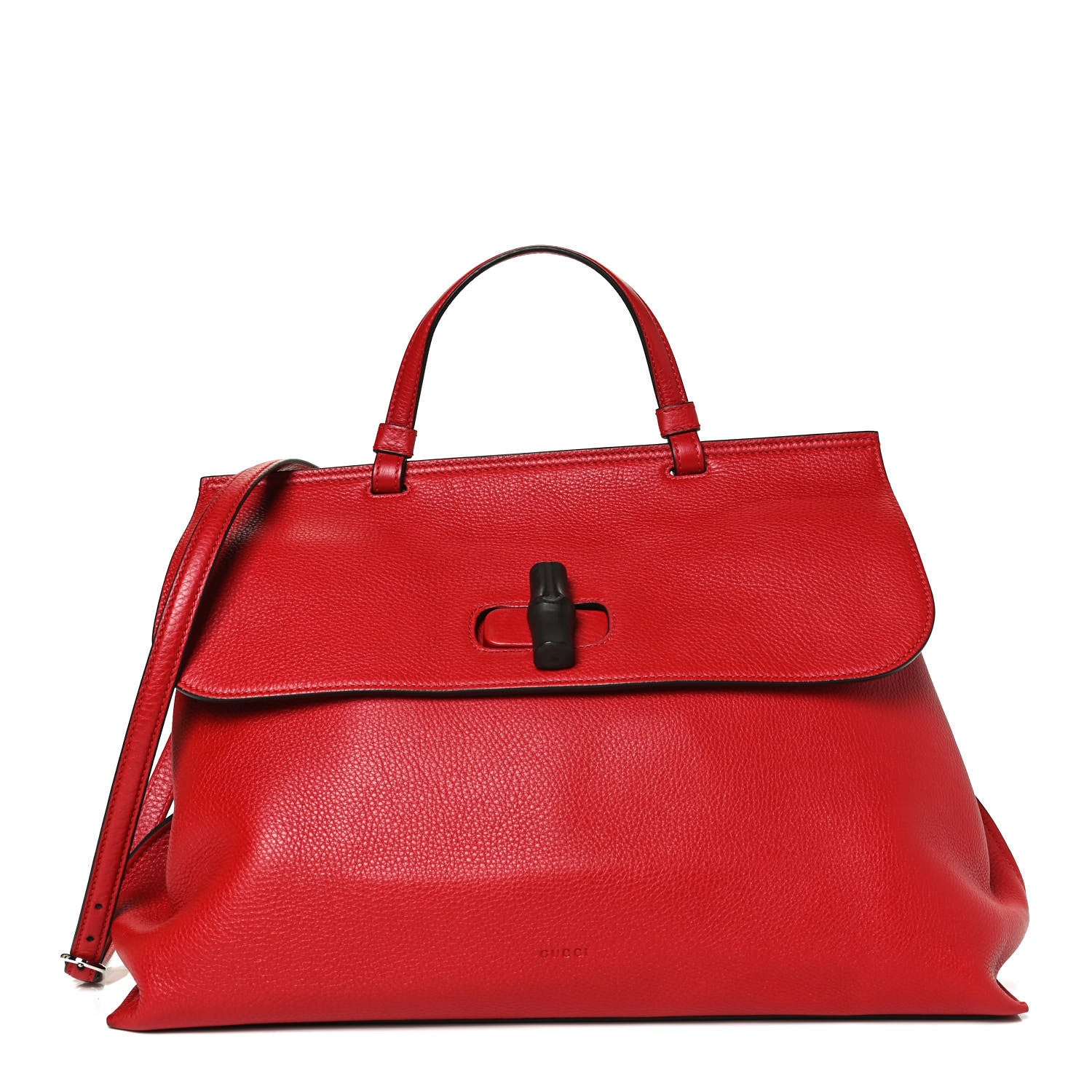 Gucci Pebbled Calfskin Large Bamboo Daily Top Handle Bag Red 1 of 13