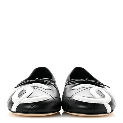Chanel Lambskin Quilted CC Cambon Ballet Flats 36 Black White 3 of 10