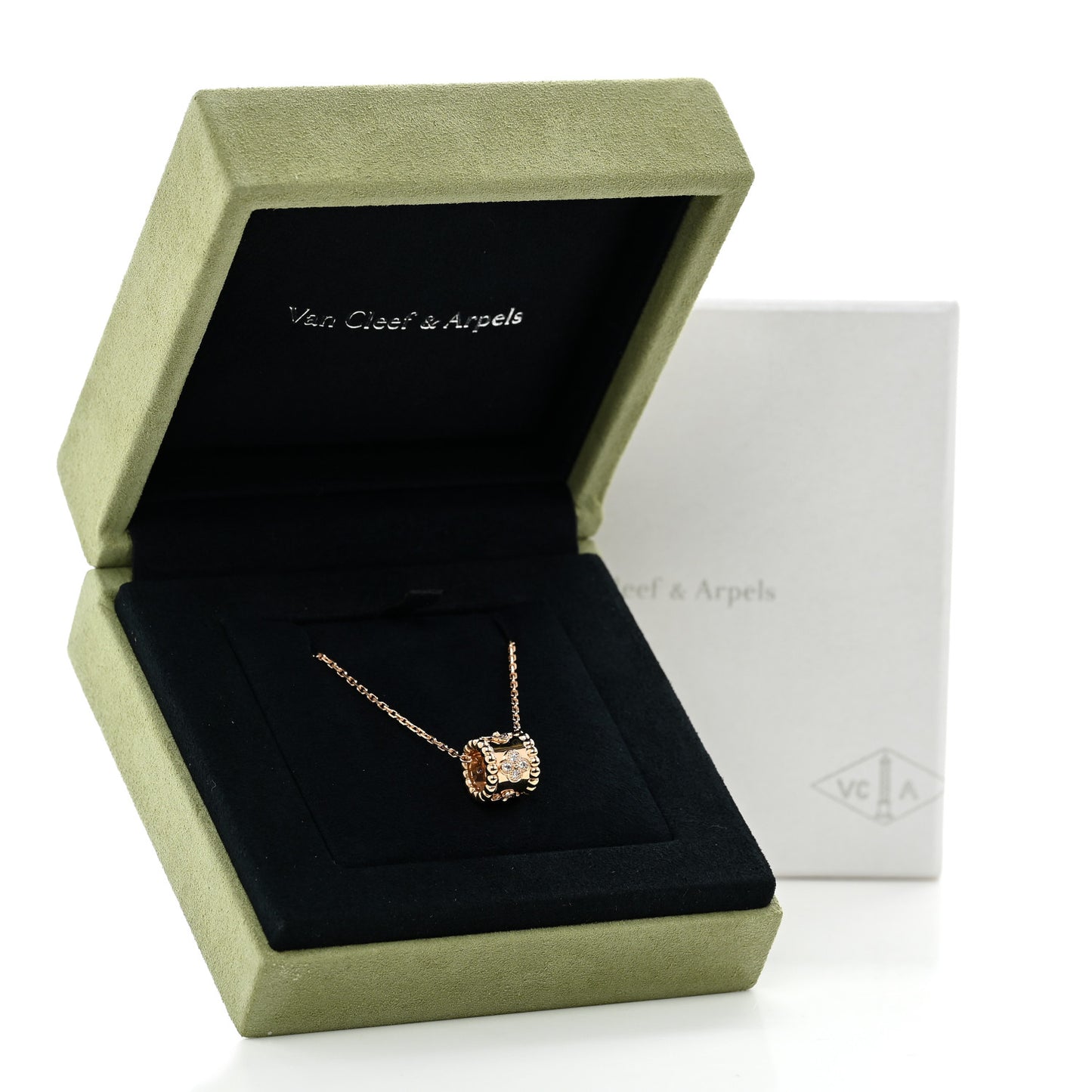 18K Rose Gold Diamond Small Perlee Clovers Pendant Necklace