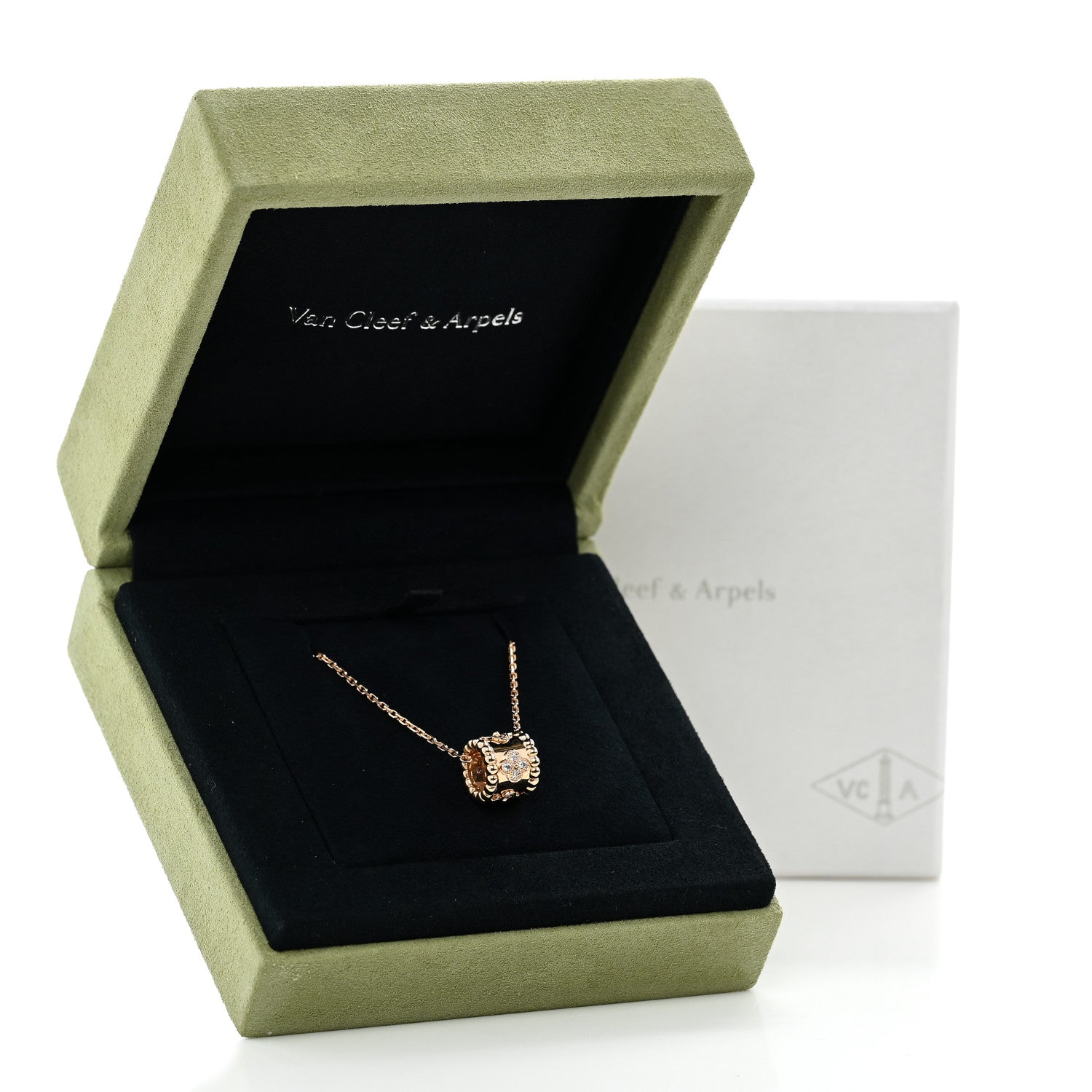 Van Cleef & Arpels 18K Rose Gold Diamond Small Perlee Clovers Pendant Necklace 6 of 6