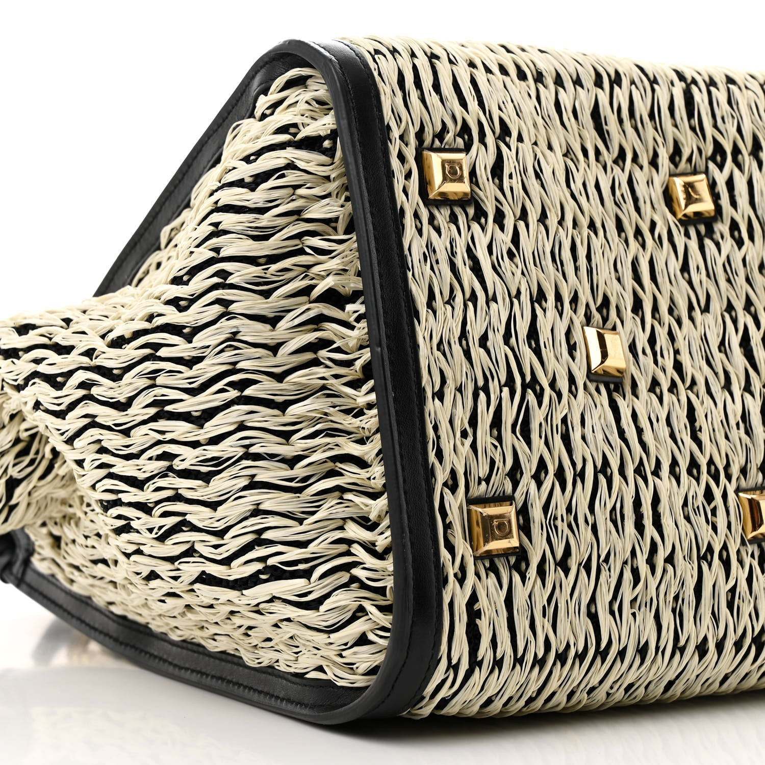 Salvatore Ferragamo Raffia Large Studio Bag Black White 9 of 11