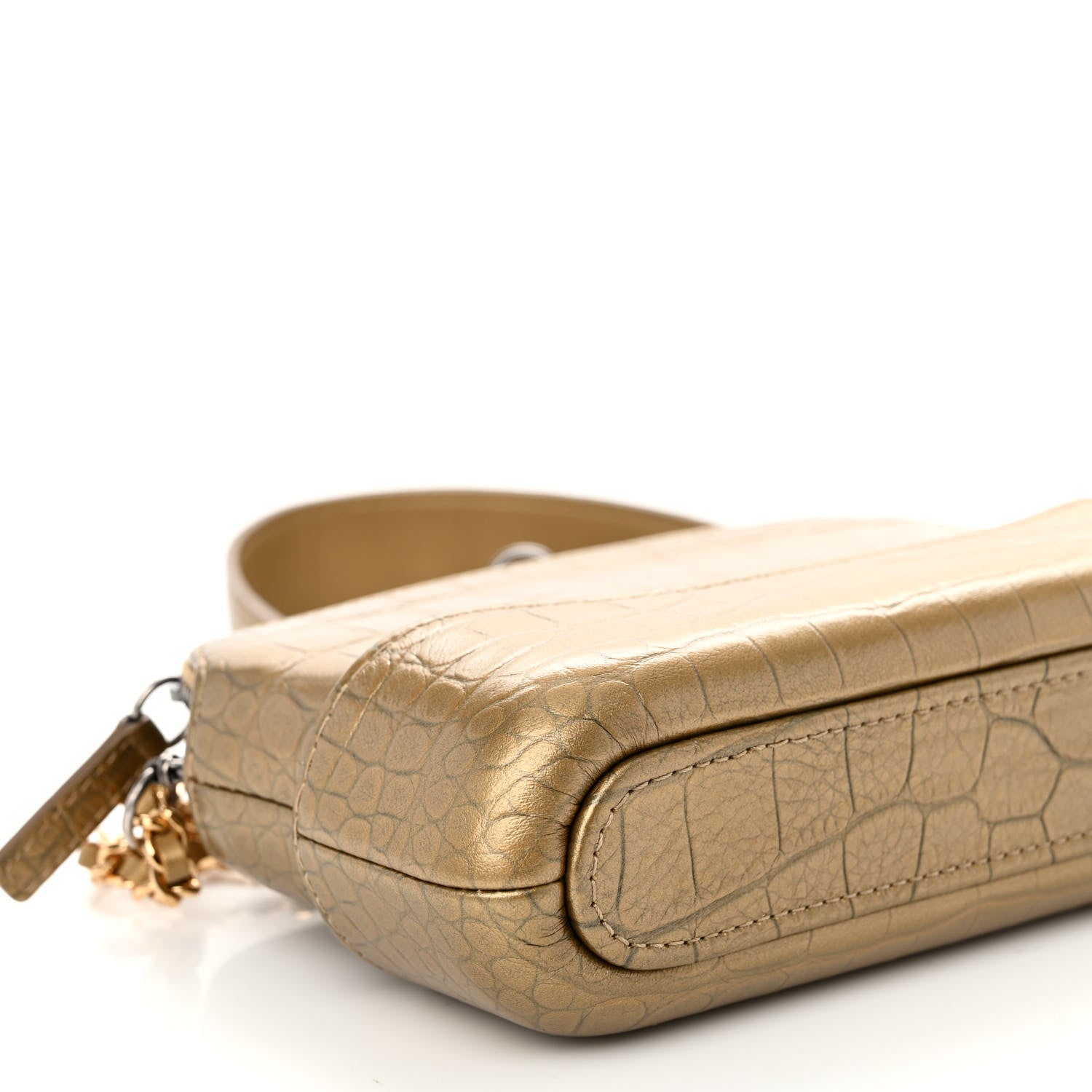 Chanel Metallic Calfskin Crocodile Embossed Small Gabrielle Clutch With Chain Gold 10 of 11