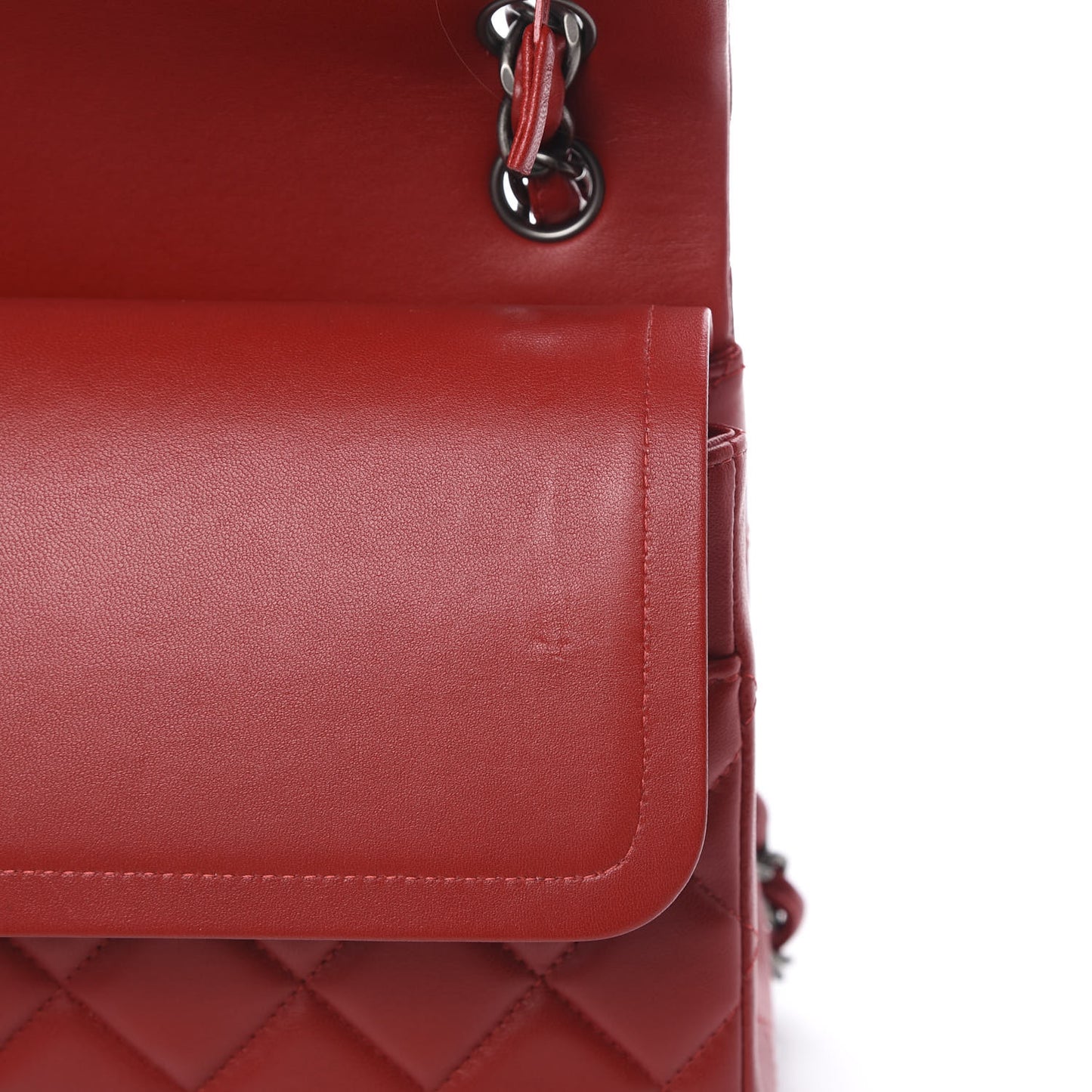 Lambskin Quilted Jumbo Double Flap Red