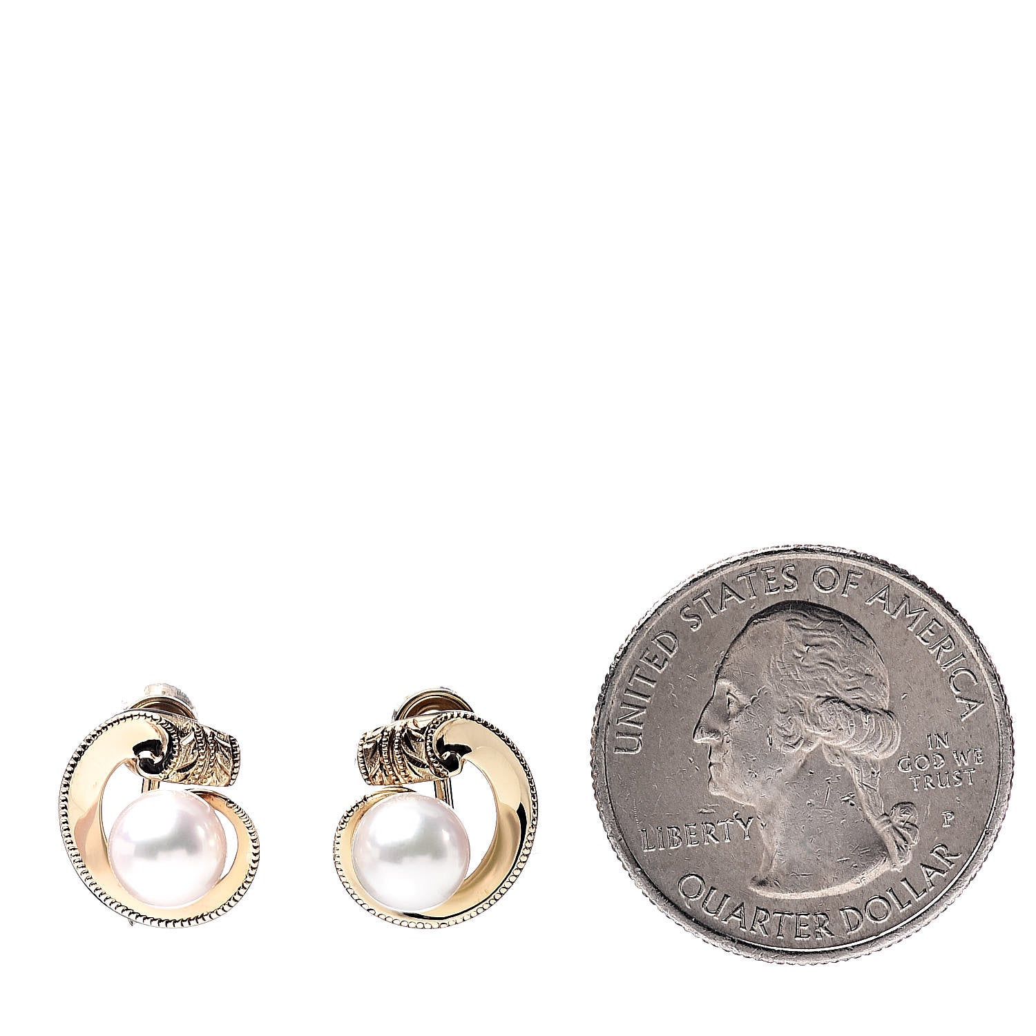 Mikimoto 18K Yellow Gold Akoya Pearl 6.7mm Screw Back Earrings 2 of 4