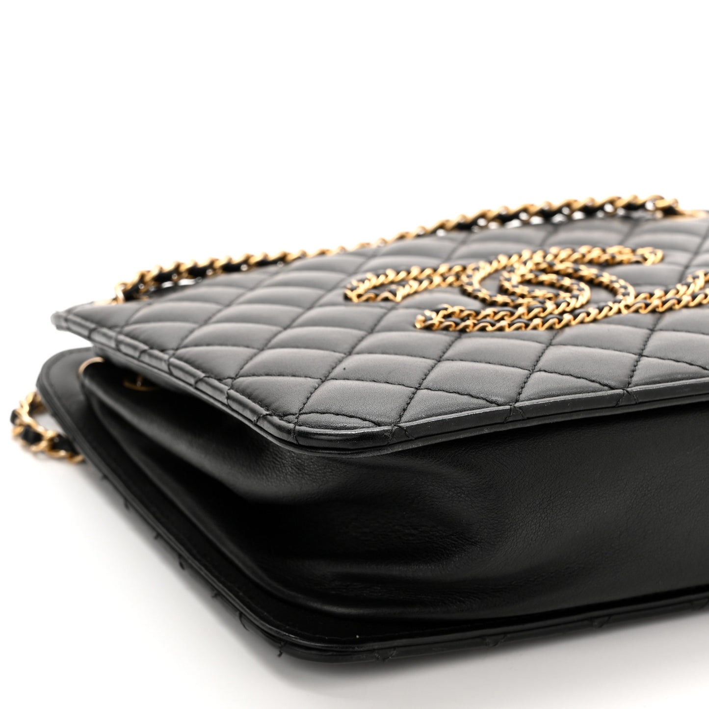 Calfskin Quilted CC Chain Accordion Tote Black