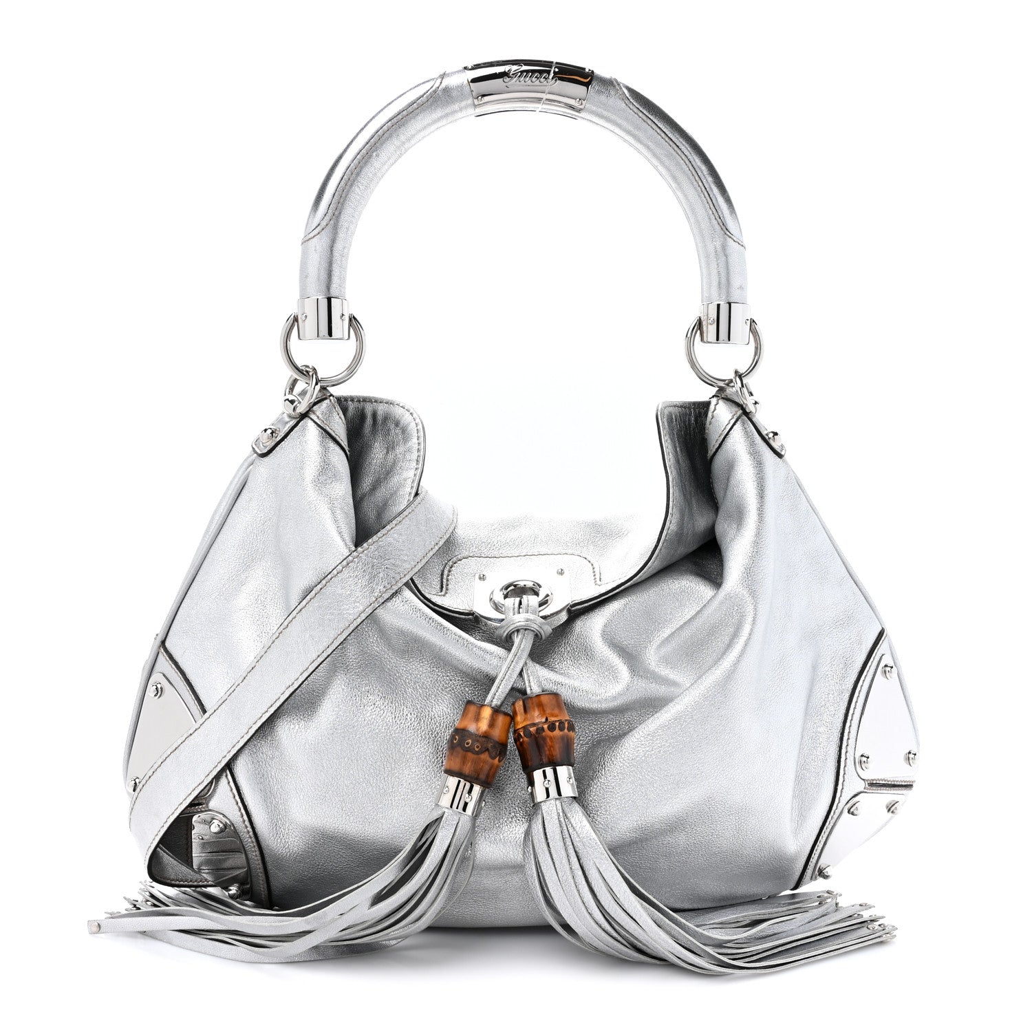 Gucci Metallic Calfskin Medium Indy Top Handle Hobo Silver 1 of 14