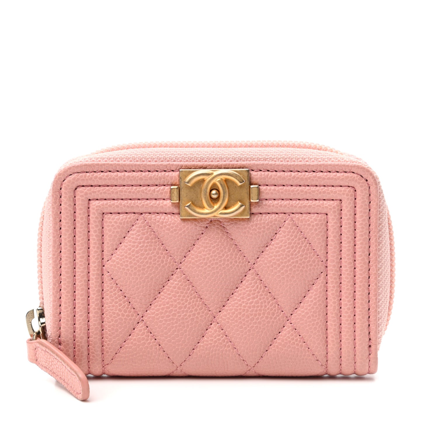Caviar Quilted Boy Zip Around Coin Purse Wallet Light Pink