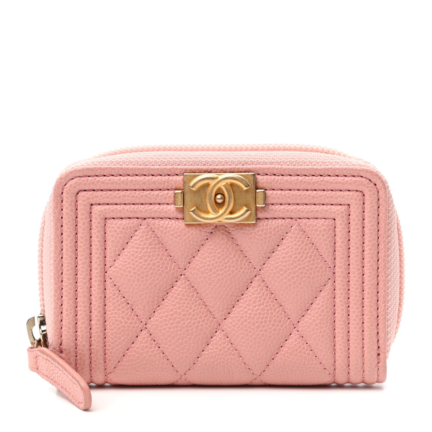Chanel Caviar Quilted Boy Zip Around Coin Purse Wallet Light Pink 1 of 7