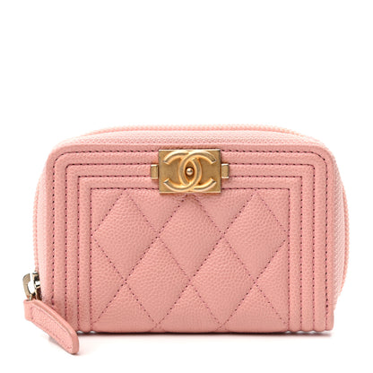Chanel Caviar Quilted Boy Zip Around Coin Purse Wallet Light Pink 1 of 7