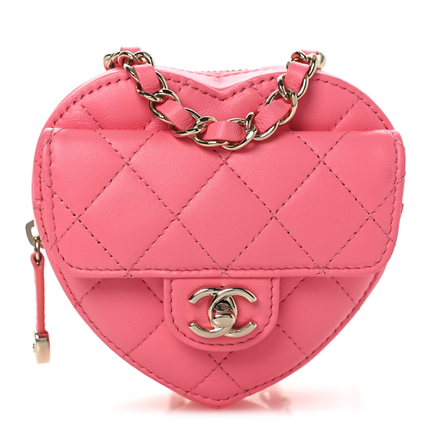 Chanel Lambskin Quilted CC In Love Heart Waist Belt Bag With Chain Pink 1 of 11