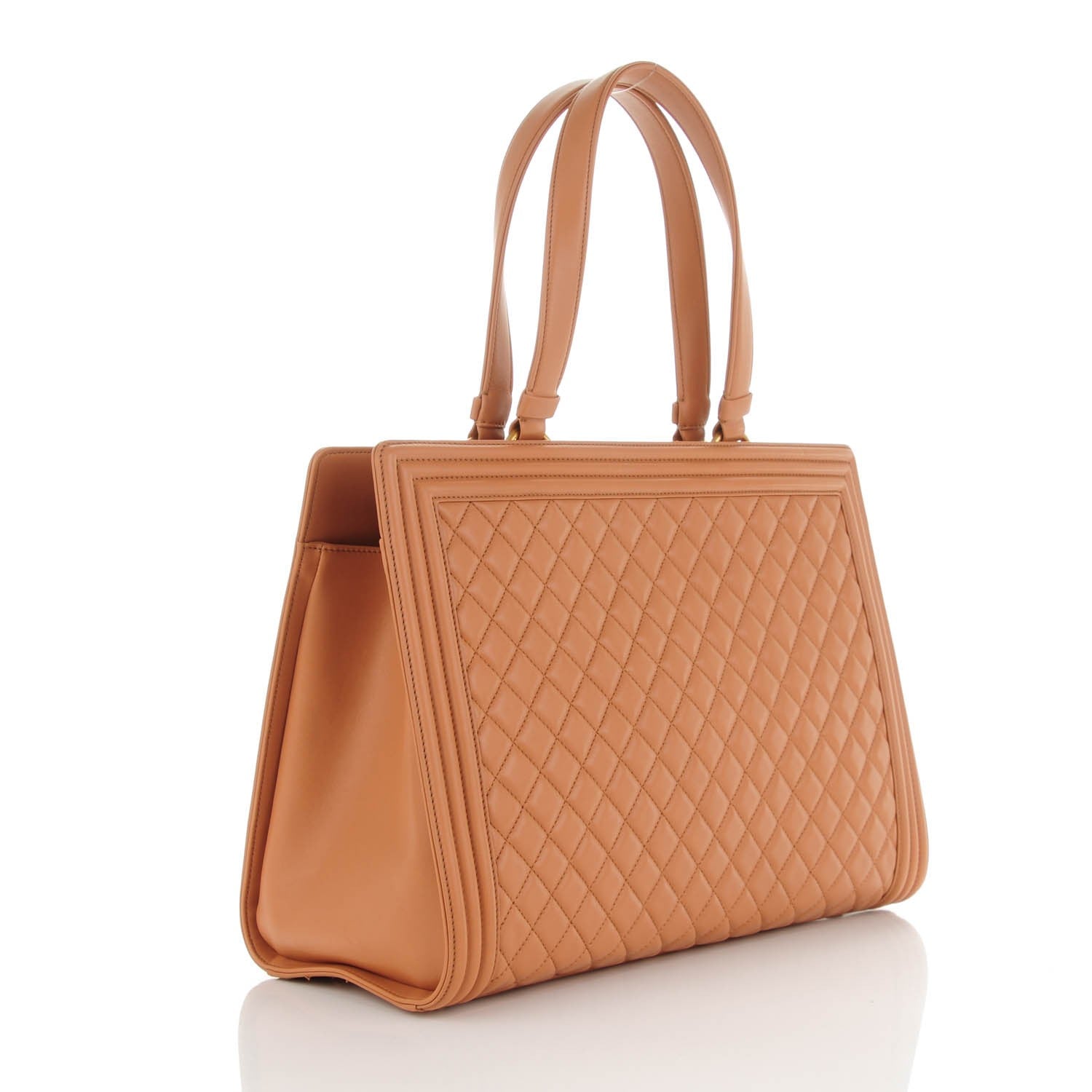 Chanel Calfskin Quilted Boy Shopping Tote Camel 3 of 7