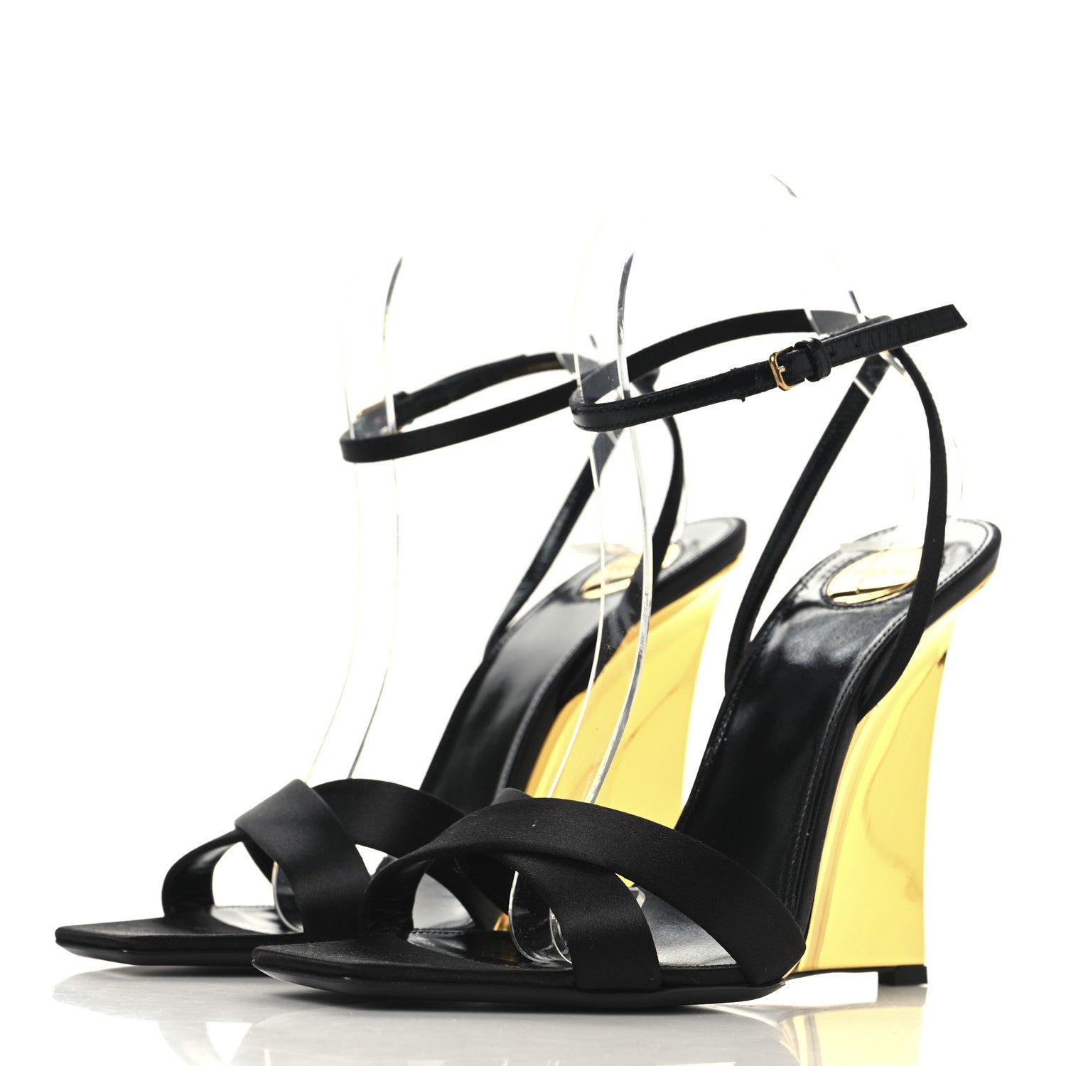 Saint Laurent Crepe Satin Lucienne 110 Wedge Sandals 38.5 Black 3 of 8