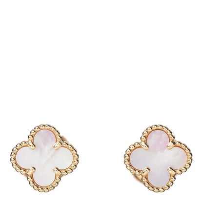 Van Cleef & Arpels 18K Yellow Gold Mother of Pearl Sweet Alhambra Earrings 1 of 5