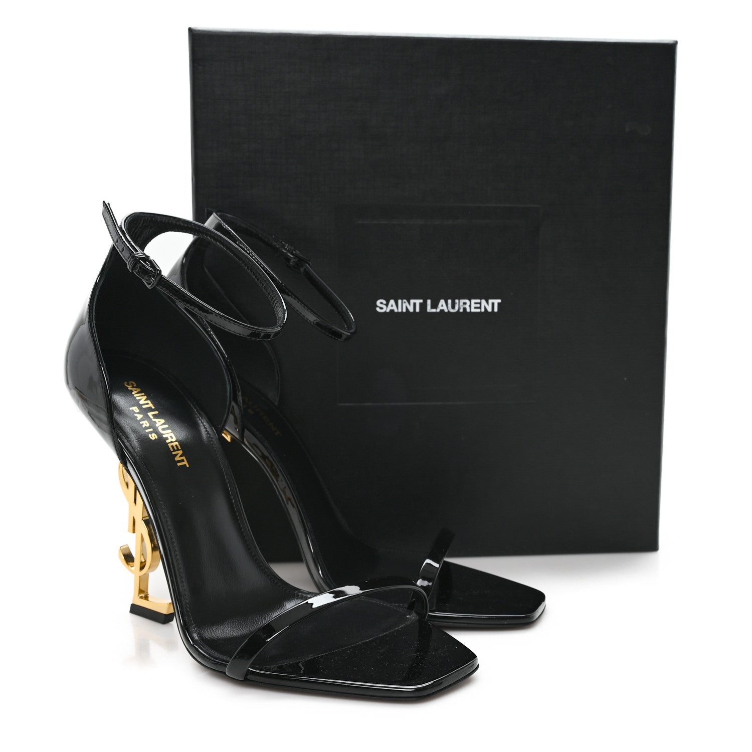 Saint Laurent Patent Calfskin Opyum 110 Sandals 40.5 Black Gold 10 of 10