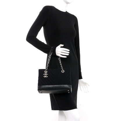 Chanel Canvas Caviar Chevron Shopper Tote Black 2 of 8