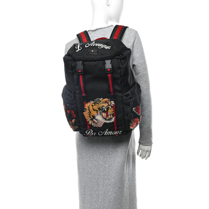 Gucci Techno Canvas Web L'Aveugle Par Amour Embroidered Double Buckle Backpack Black 2 of 10