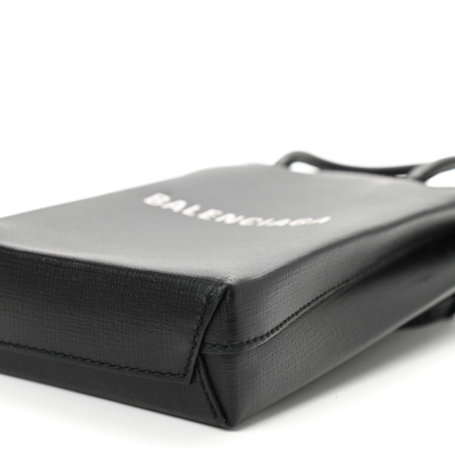 Balenciaga Squared Calfskin Logo Shopping Phone Holder Bag Black 9 of 9