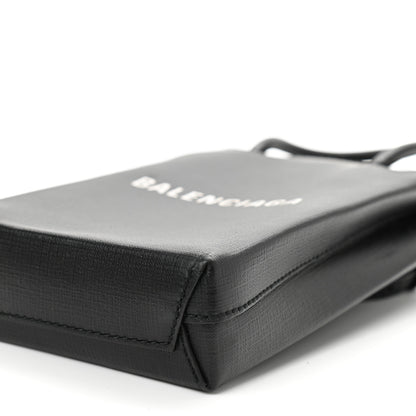 Balenciaga Squared Calfskin Logo Shopping Phone Holder Bag Black 9 of 9