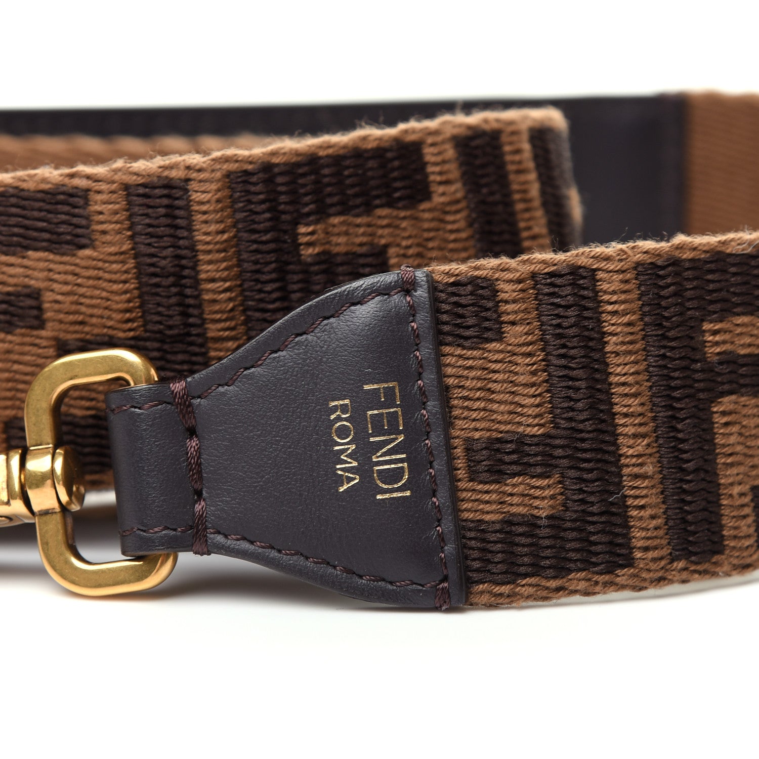 Fendi Ribbon Vitello Century FF 1974 Flat Studded Strap You Fango Marrone Ebano 3 of 4