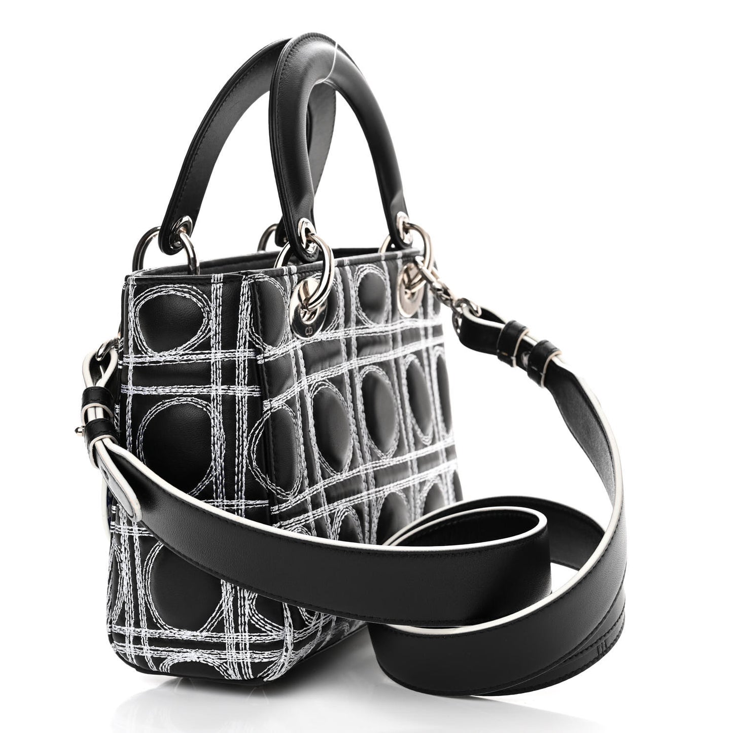 X Daniel Gordxon Lambskin Embroidered Small Lady Dior Art Black White