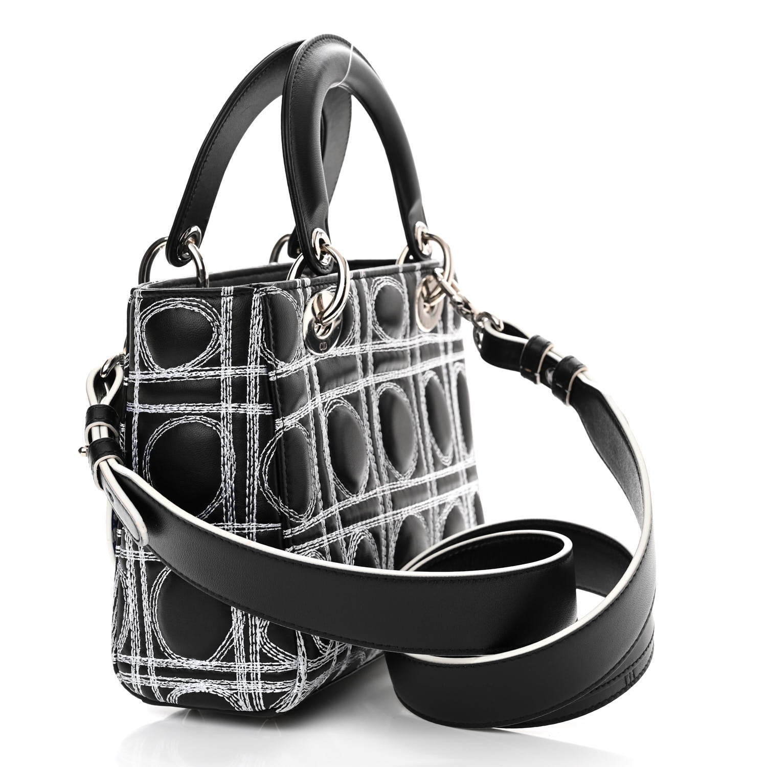 Christian Dior X Daniel Gordxon Lambskin Embroidered Small Lady Dior Art Black White 3 of 10