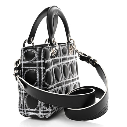 Christian Dior X Daniel Gordxon Lambskin Embroidered Small Lady Dior Art Black White 3 of 10