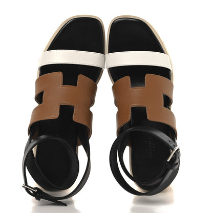 Hermes Calfskin Cork Havane 30 Wedge Sandals 38 Black Gold White 2 of 9