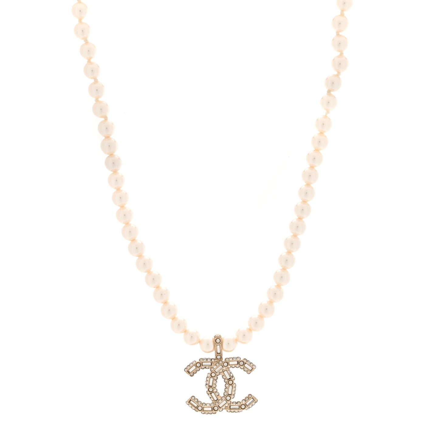 Pearl Crystal Baguette CC Short Necklace Gold