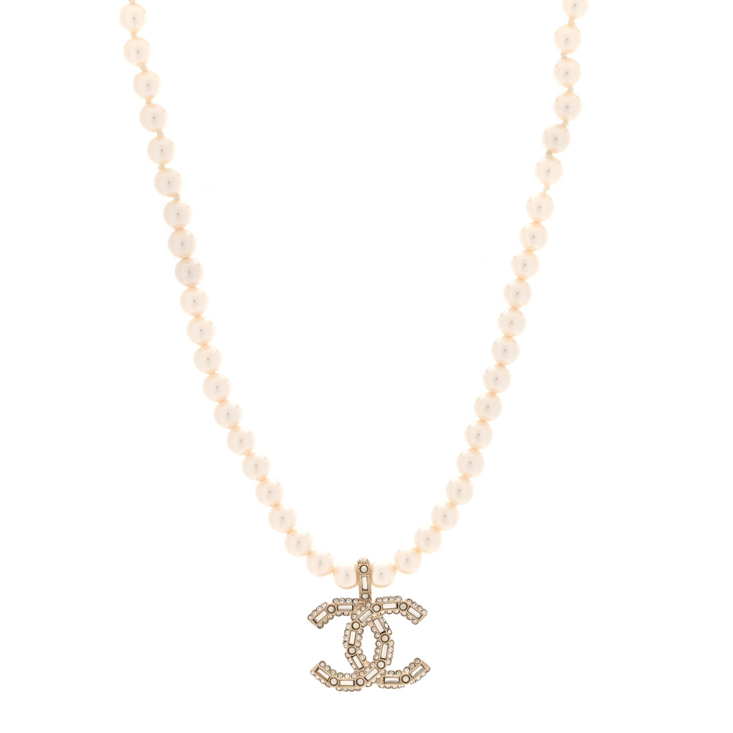 Chanel Pearl Crystal Baguette CC Short Necklace Gold 1 of 5