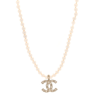 Chanel Pearl Crystal Baguette CC Short Necklace Gold 1 of 5