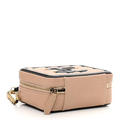 Chanel Caviar Quilted CC Filigree Vanity Clutch With Chain Beige Black 4 of 10