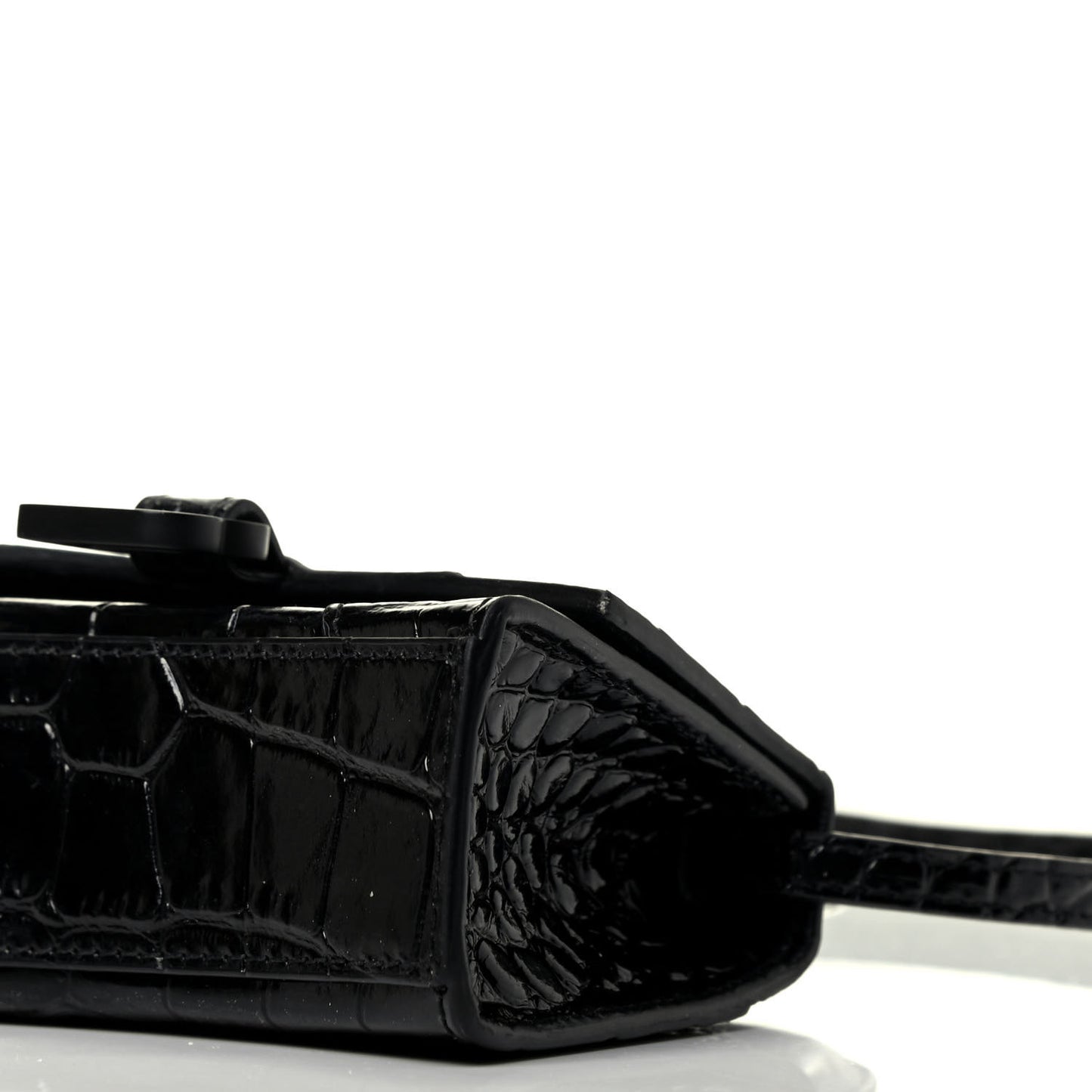 Shiny Calfskin Monochrome Crocodile Embossed Hourglass Top Handle Bag Mini Black