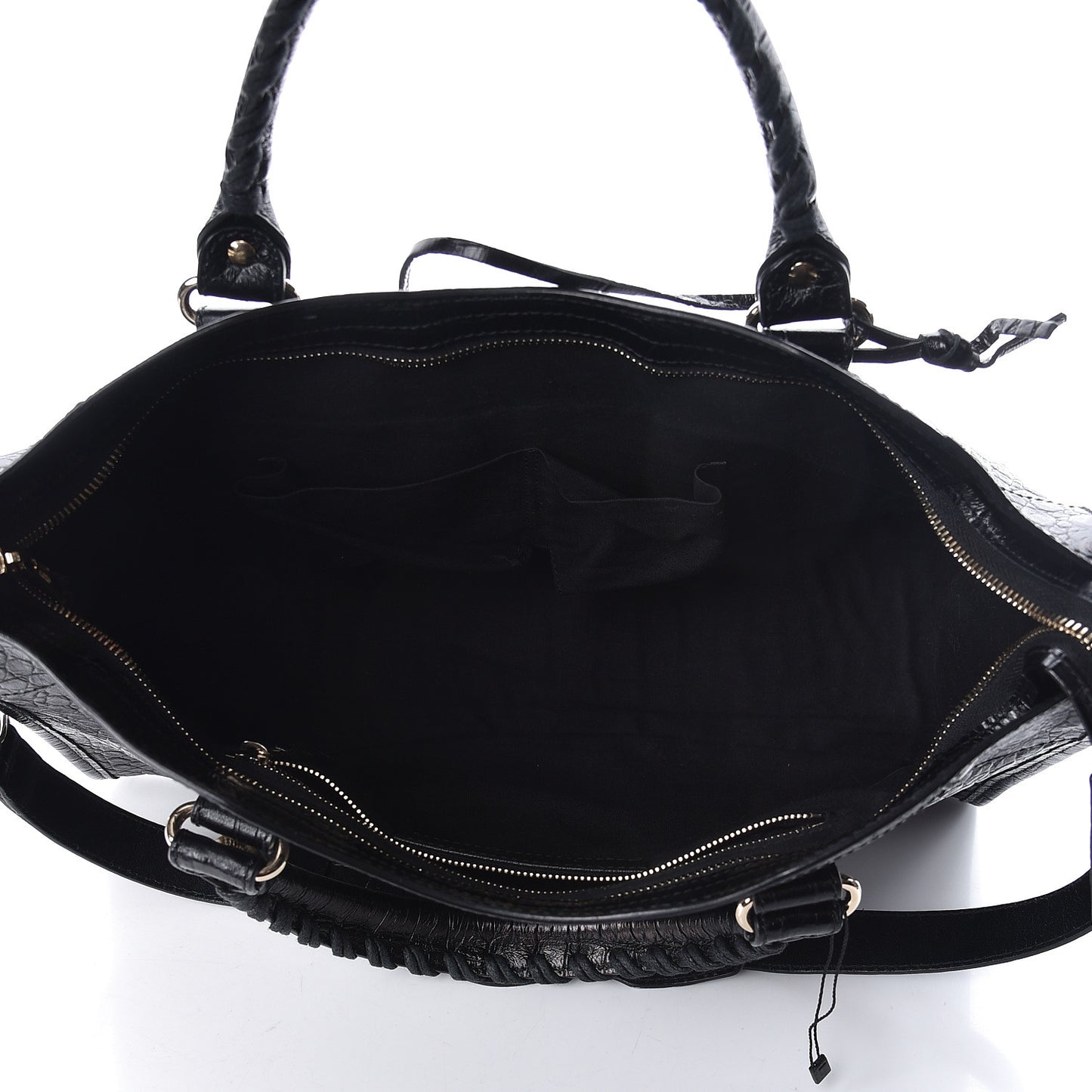 Calfskin Crocodile Embossed Giant 12 Gold Hardware City Black