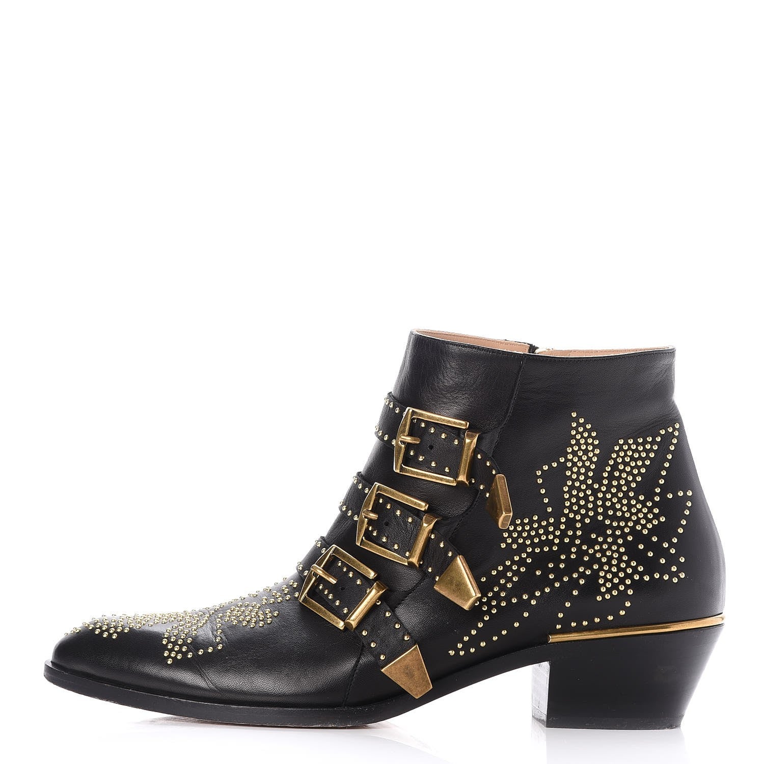 Chloe Nappa Sheepskin Studded Suzanna Short Boots 40 Black Gold 1 of 9