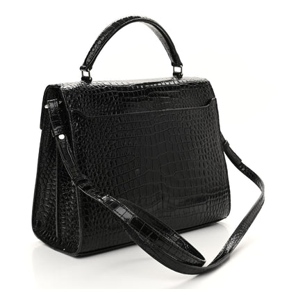 Saint Laurent Calfskin Crocodile Embossed Medium Classic Monogram Cassandra Top Handle Black Rouge Legion 3 of 12