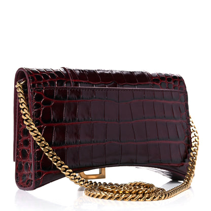 Balenciaga Shiny Calfskin Crocodile Embossed Hourglass Chain Bag Dark Red 3 of 9