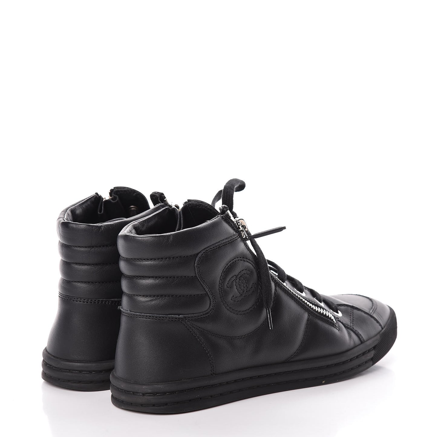 Calfskin Pearl High Top CC Sneakers 36 Black