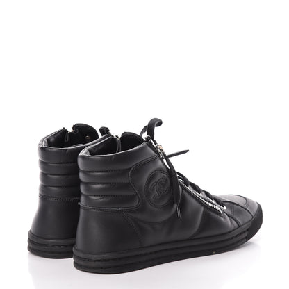 Chanel Calfskin Pearl High Top CC Sneakers 36 Black 4 of 16