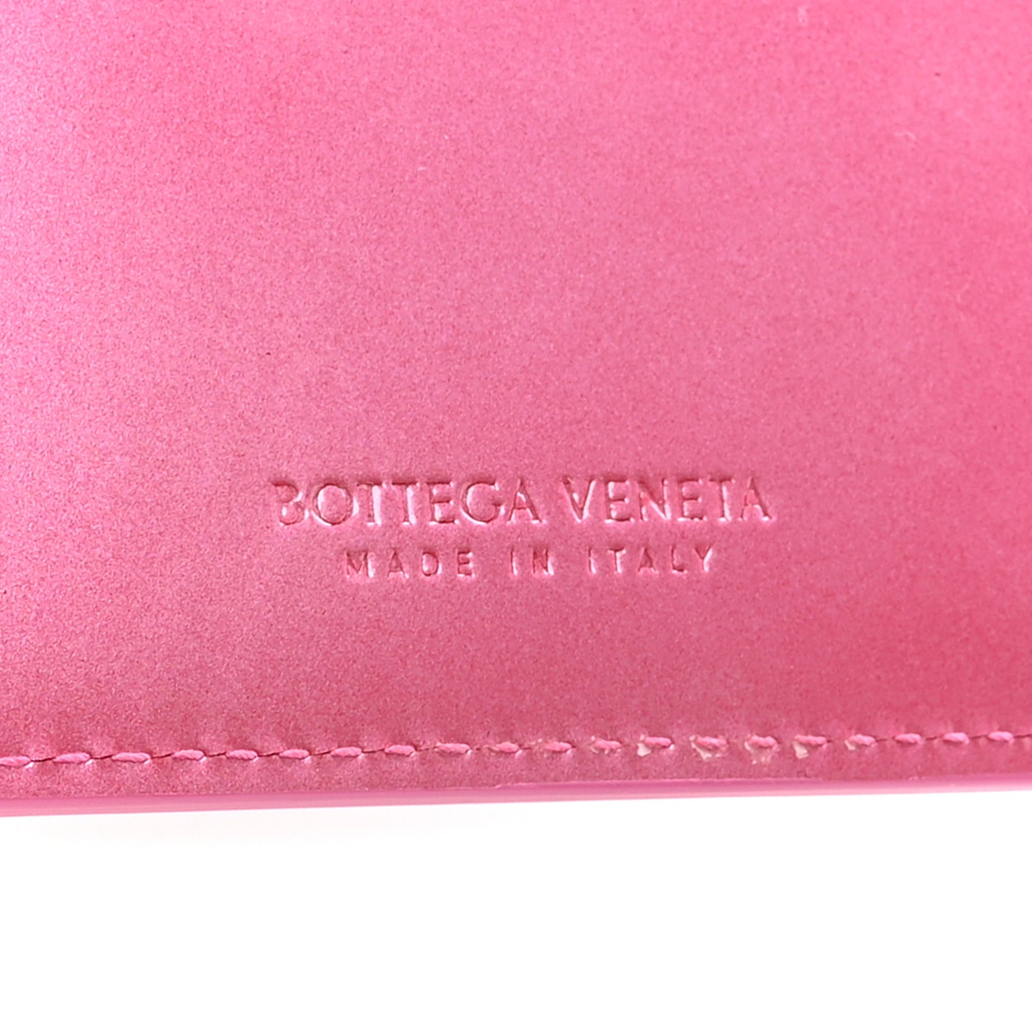 Metallic Patent Calfskin Intrecciato Cassette Zipped Card Case Pink