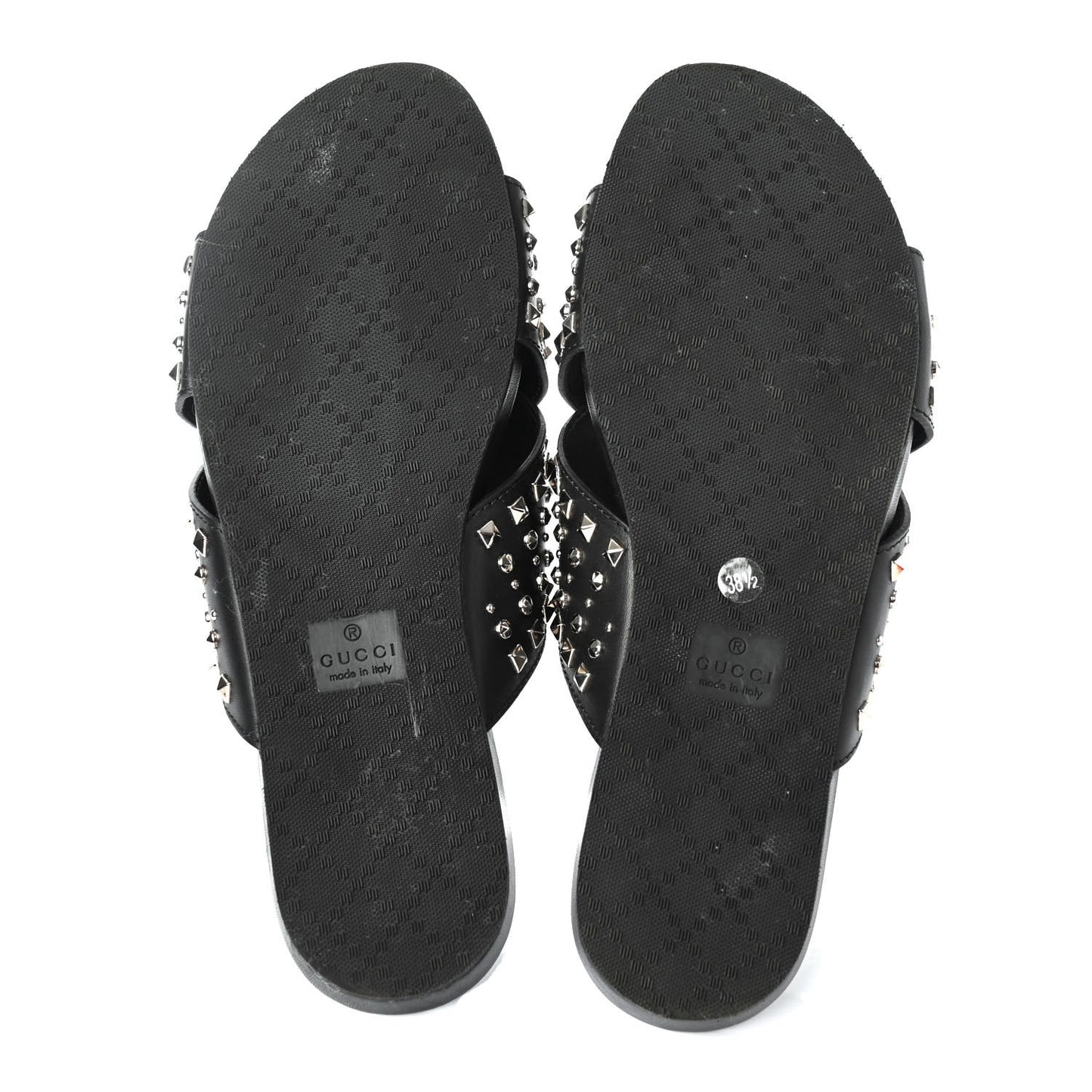 Calfskin Studded Criss-Cross Sandals 38.5 Black
