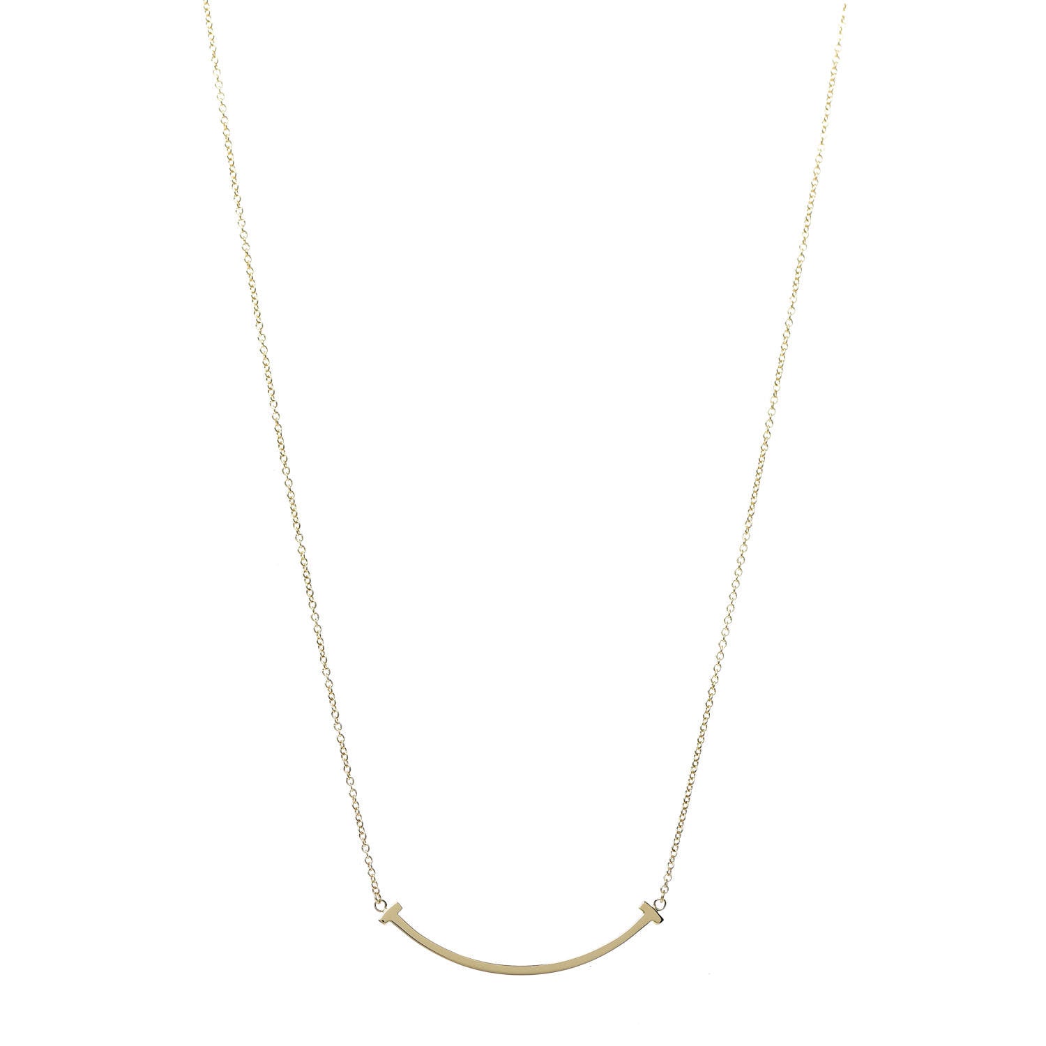 Tiffany 18K Yellow Gold Small T Smile Pendant Necklace 1 of 4