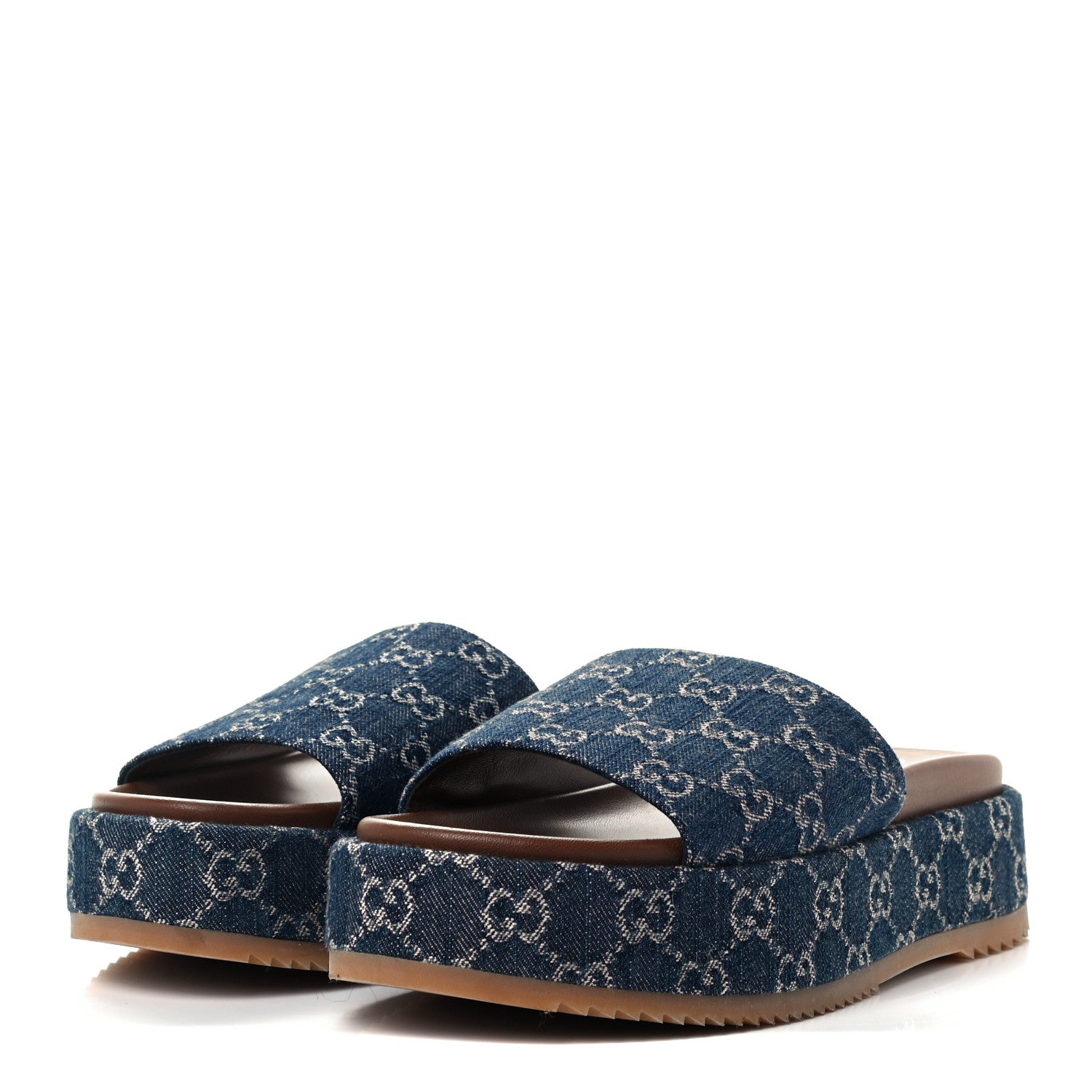 Gucci New Denim GG Monogram Angelina Platform 55mm Slide Sandals 41 Blue Tea 3 of 10