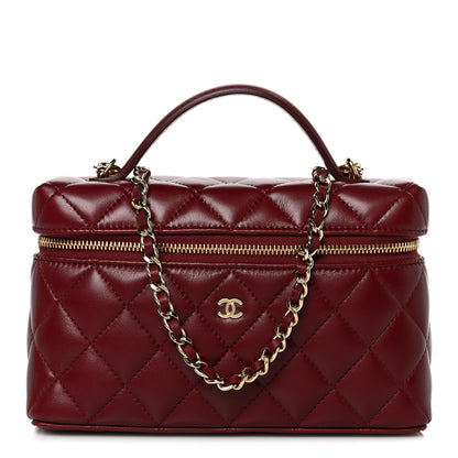 Chanel Lambskin Quilted Top Handle Slim Vanity With Chain Burgundy 1 of 11